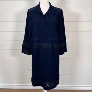 Karl Lagerfeld Eyelet Embellished Navy Blue Midi Sheath Dress Size M